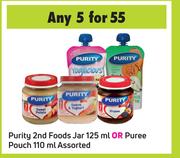 Purity 2nd Foods Jar 125ml Or Puree Pouch 110ml Assorted-For 5