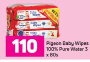 Pigeon Baby Wipes 100% Pure Water 3 x 80s