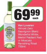 Van Loveren Almost Zero Sauvignon Blanc Woderful White,Merlot Radiant Red-750ml Each