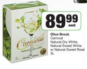 Olive Brook Carnival Natural Dry White,Natural Sweet White Or Natural Sweet Rose-3L Each