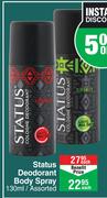 Status Deodorant Body Spray Assorted-130ml Each