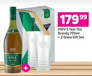 KWV 5 Years Old Brandy 750ml + 2 Glass Gift Set