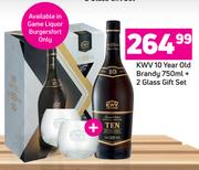 KWV 10 Years Old Brandy 750ml + 2 Glass Gift Set