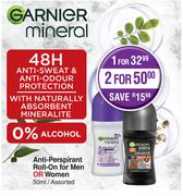 Garnier Anti-Perspirant Roll-On For Men Or Women Assorted-For 2 x 50ml