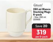 Continental 280ml Blanco Stacking Mugs 6 Pack-Per 6 Pack