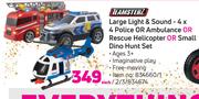 Large Light & Sound 4x4 Police Or Ambulance Or Rescue Helicopter Or Small Dino Hunt Set-Each