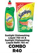 Sunlight Dishwashing Liquid 750ml & Sunlight Dishwashing Liquid Refill 750ml-Per Combo