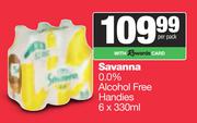 Savanna 0.0% Alcohol Free Handies-6 x 330ml Per Pack