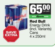 Red Bull Energy Drink (Incl Variants) Cans-4 x 250ml Per Pack