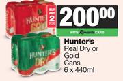 Hunter's Real Dry or Gold Cans-For Any 2 x 6 x 440ml