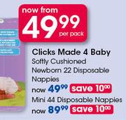 Clicks Made 4 Baby Softly Cushioned Newborn Disposable Nappies-22's Per Pack
