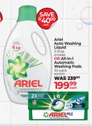 Ariel Auto Washing Liquid 3L Or All In 1 Automatic Washing Pods 30 Pack-Each