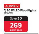 Eurolux 20W LED Floodlights-Per 2-Pack