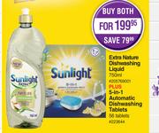 Sunlight Extra Dishwashing Liquid 750ml Plus 5-In 1 Automatic Dishwashing Tablets 56Tablets-For Both