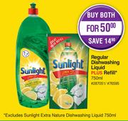Sunlight Regular Dishwashing Liquid Plus Refill 750ml-For Both