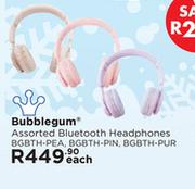 Bubblegum Assorted Bluetooth Headphones BGBTH-PEA, BGBTH-PIN, BGBTH-PUR-Each