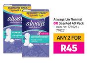 Always Lin Normal Or Scented 40 Pack-For Any 2