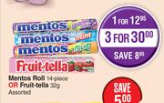Mentos Roll 14-Piece Or Fruit-Tella 32g Assorted-For 1