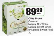 Olive Brook Carnival Natural Dry White, Natural Sweet White Or Natural Sweet Rose-3Ltr