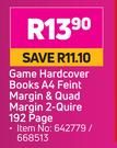 Game Hardcover Books A4 Feint Margin & Quad Margin 2 Quire (192 Page)