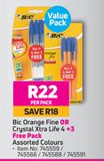 Bic Orange Fine Or Crystal Xtra Life 4+3 Free Pack-Per Pack