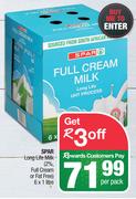 Spar Long Life Milk (2%, Full Cream Or Fat Free)-6 x 1Ltr Per Pack