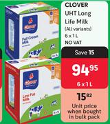 Clover UHT Long Life Milk (All Variants)-6 x 1L 