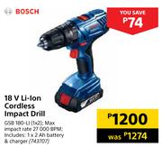 Bosch 18V Li-Ion Cordless Impact Drill GSB 180-LI (1x2)