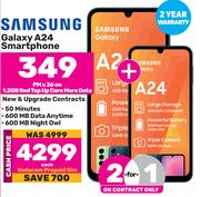 2 x Samsung Galaxy A24 Smartphone-On 1.2Gb Red Top Up Core More Data