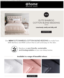 @Home : Elite Bamboo Cotton Blend Bedding (Request Valid Dates From Retailer)