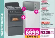 Defy 20L Manual Microwave Oven + Defy 3 Solid Plate Plug In Stove + Goldair 92L White Bar Fridge