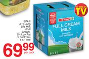 SPAR UHT Long Life Milk (Full Cream, 2% Low Fat Or Fat Free)-6x1Ltr Per Pack