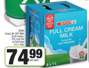 Spar Long Life UHT Milk (Full Cream, 2% Low Fat Or Fat Free)-6x1Ltr Per Pack