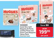 Huggies Gold Skin Soft Nappies & Pants Jumbo Pack & Extra Care Nappies Value Pack-Per Pack