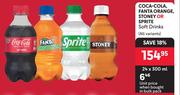 Coca Cola, Fanta Orange, Stoney Or Sprite Soft Drinks (All Variants)-24 x 300ml
