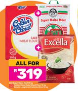 Ace Super Maize Meal 10Kg+Golden Cloud Cake Wheat Flour 10Kg+Excella Long Grain Parboiled Rice 10Kg