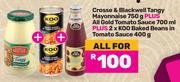Crosse & Blackwell Tangy Mayonnaise 750g+All Gold Tomato Sauce 700ml-All For