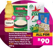 Econo Medium Grain Parboiled Rice 2Kg+Blended Cooking Oil 750ml+White Star Super Maize Meal 2.5Kg