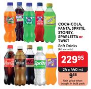 Coca Cola, Fanta, Sprite, Stoney, Sparletta Or Twist Soft Drinks (All Variants)-24 x 440ml