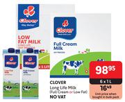 Clover Long Life Milk Full Cream Or Low Fat-6 x 1L