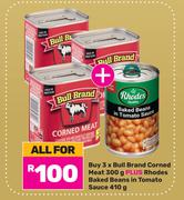 Bull Brand Corned Meat 3 x 300g Plus Rhodes Baked Beans In Tomato Sauce 410g-All For