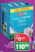 Spar UHT Milk Full Cream Only-6 x 1.5L Per Pack