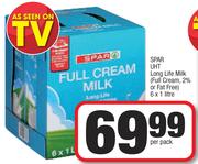 Spar UHT Long Life Milk (Full Cream, 2% Or Fat Free)-6 x 1Ltr Per Pack
