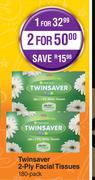 Twinsaver 2 Ply Facial Tissues 180 Pack-For 1