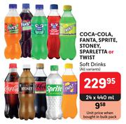 Coca Cola, Fanta, Sprite, Stoney, Sparletta Or Twist Soft Drinks (All Variants)-24 x 440ml