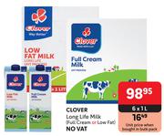 Clover Long Life Milk Full Cream Or Low Fat-6 x 1L