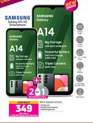 2 x Samsung Galaxy A14 4G Smartphone-On 1.2GB Red Top Up Core More Data