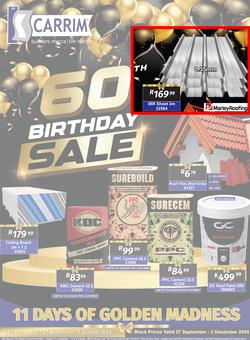 K Carrim Builders Mecca : 60th Birthday Sale (27 September - 02 December 2024), page 1