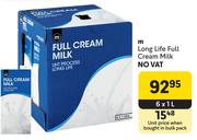 M Long Life Full Cream Milk-6 x 1L