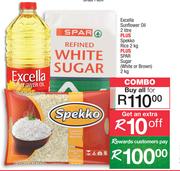 Excella Sunflower Oil 2Ltr + Spekko Rice 2Kg + Spar Sugar (White Or Brown)2Kg-Combo